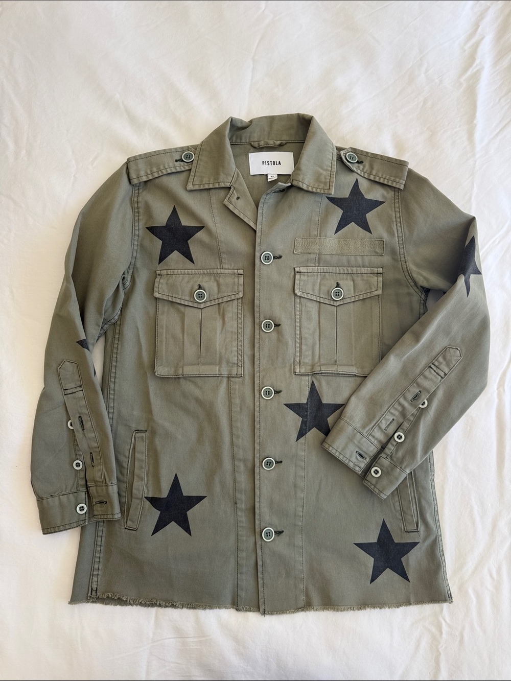 pistola Olive Green Star-Print Military Field Jacket